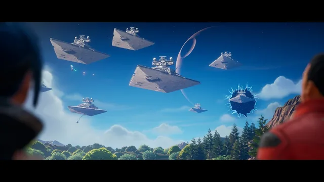 Star Destroyers hanging over the island