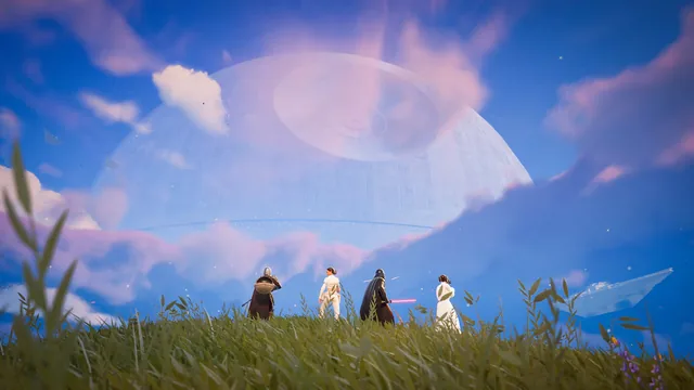 Figures gathered on a hilltop under an open sky