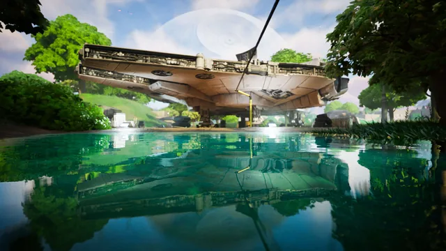 A downed Star Destroyer reflected in still water