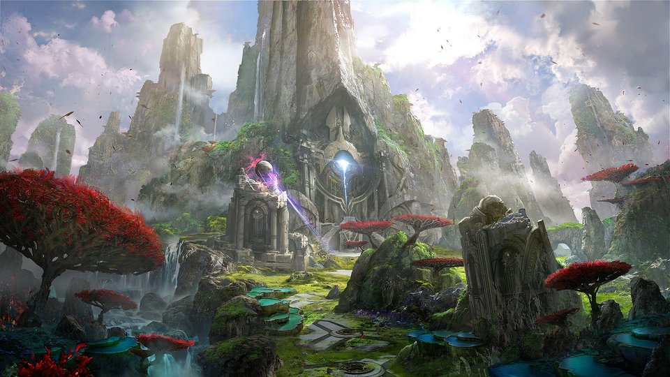 Towering ancient ruins concept art for the Monolith map